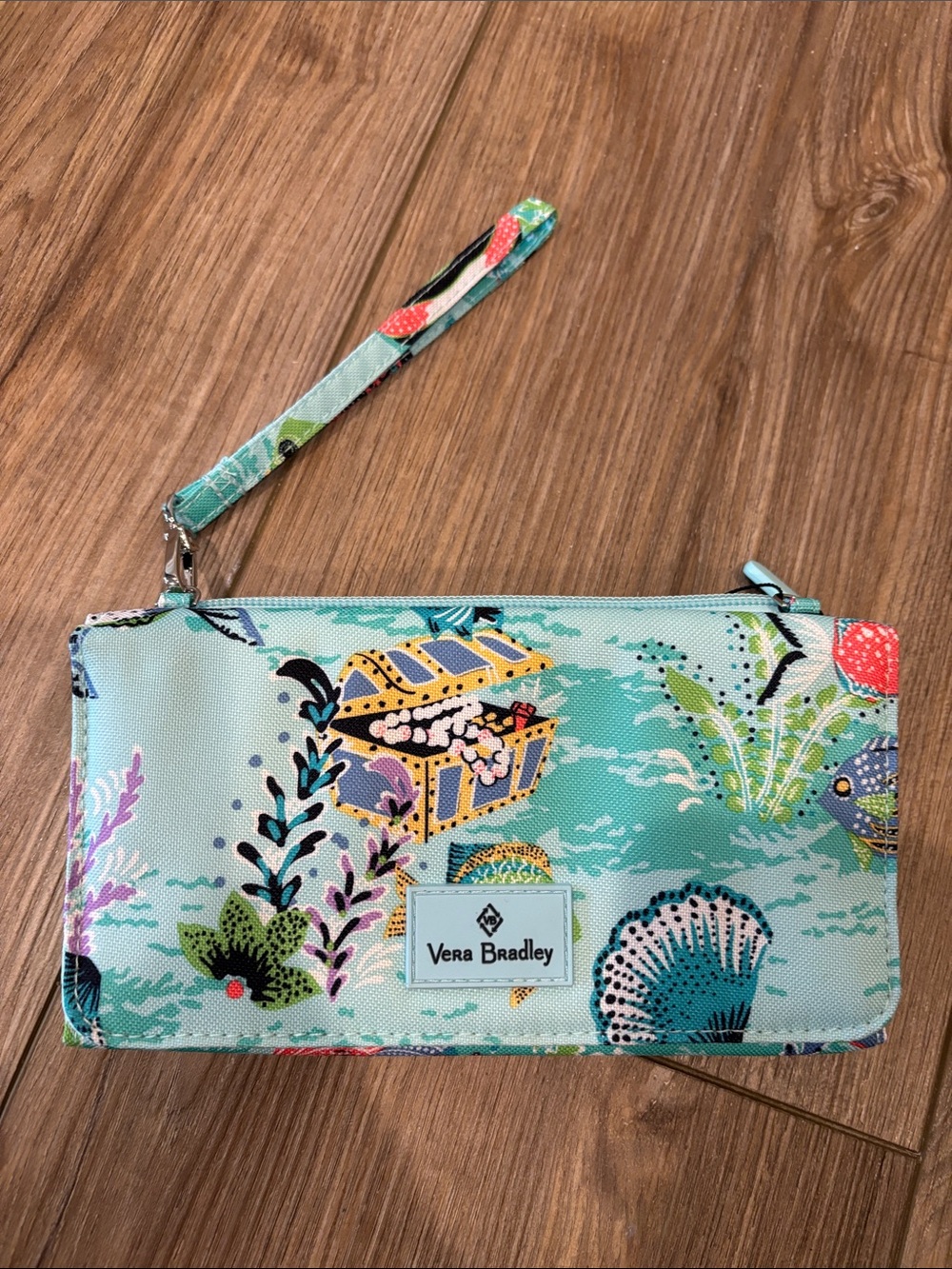 Vera Bradley Aqua Sea Life Wristlet with Treasure Chest Motif